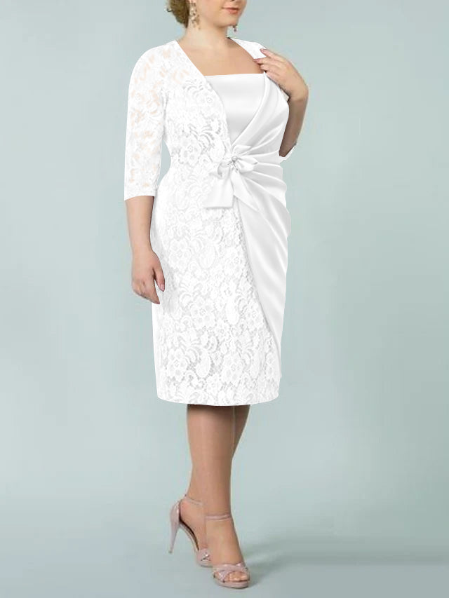 Sheath/Column Square Neck Tea-Length Mother of the Bride Dresses