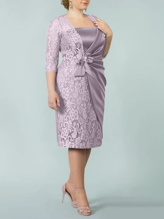 Sheath/Column Square Neck Tea-Length Mother of the Bride Dresses