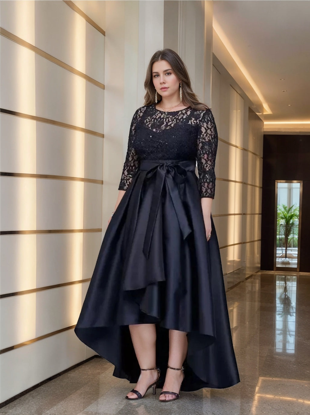 A-Line/Princess Scoop Plus Size Asymmetrical Mother of the Bride Dresses