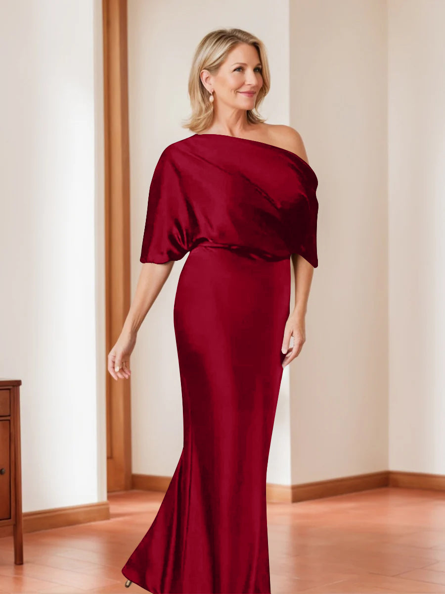 Sheath/Column One-Shoulder 1/2 Sleeves Elegant Plus Size Mother of the Bride Dresses