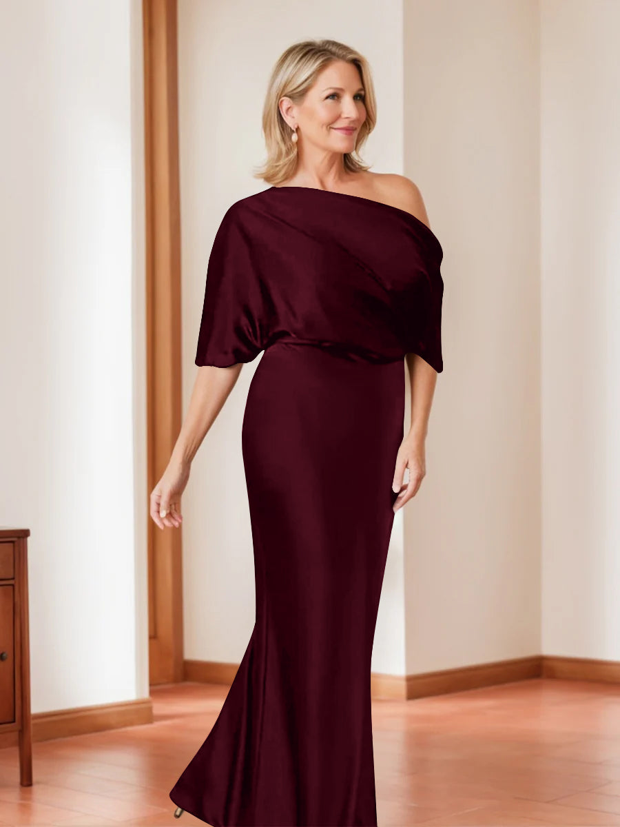 Sheath/Column One-Shoulder 1/2 Sleeves Elegant Plus Size Mother of the Bride Dresses