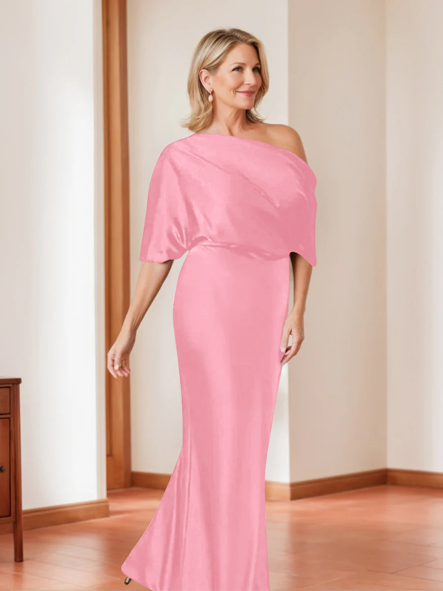 Sheath/Column One-Shoulder 1/2 Sleeves Elegant Plus Size Mother of the Bride Dresses