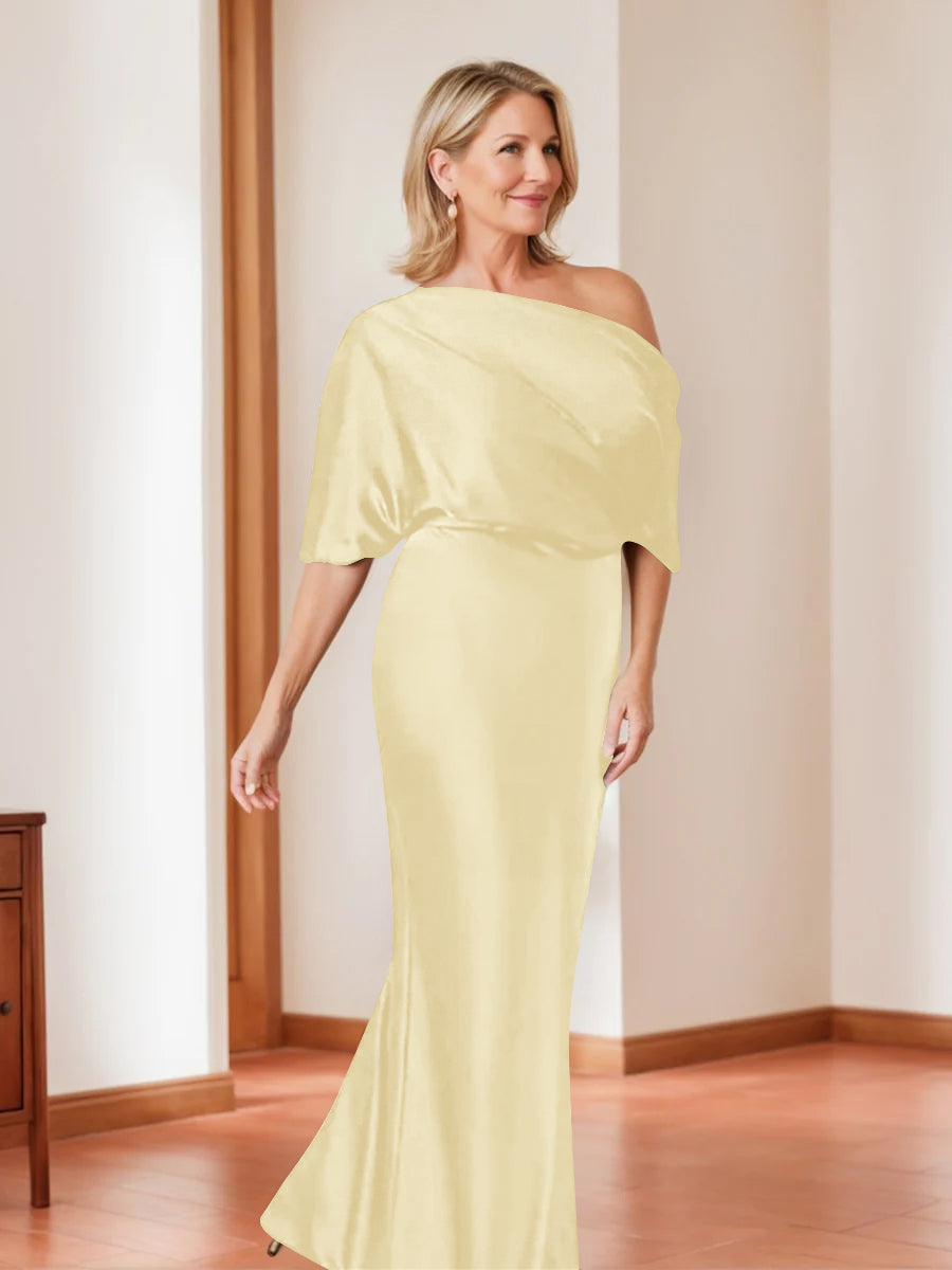 Sheath/Column One-Shoulder 1/2 Sleeves Elegant Plus Size Mother of the Bride Dresses