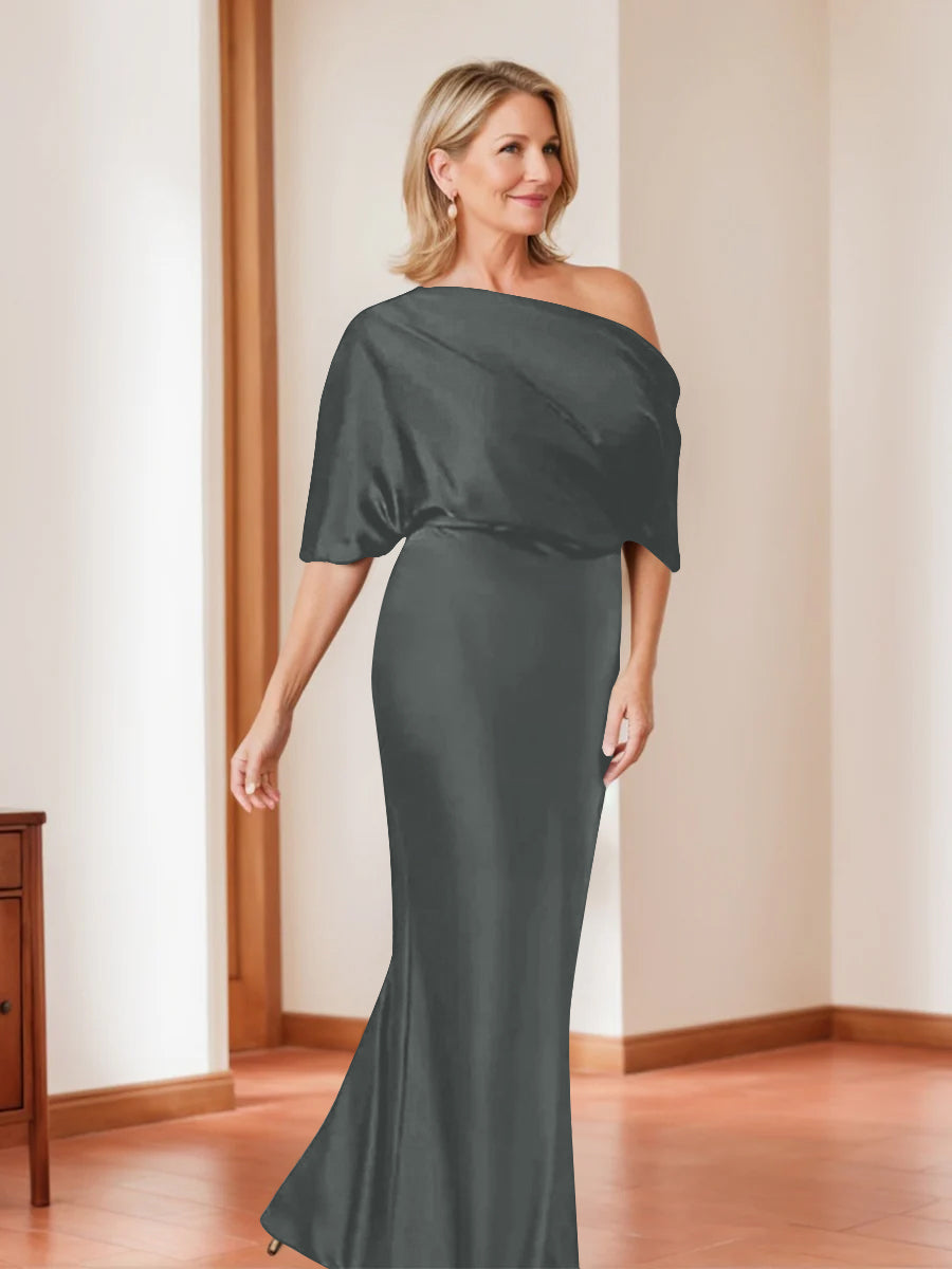 Sheath/Column One-Shoulder 1/2 Sleeves Elegant Plus Size Mother of the Bride Dresses