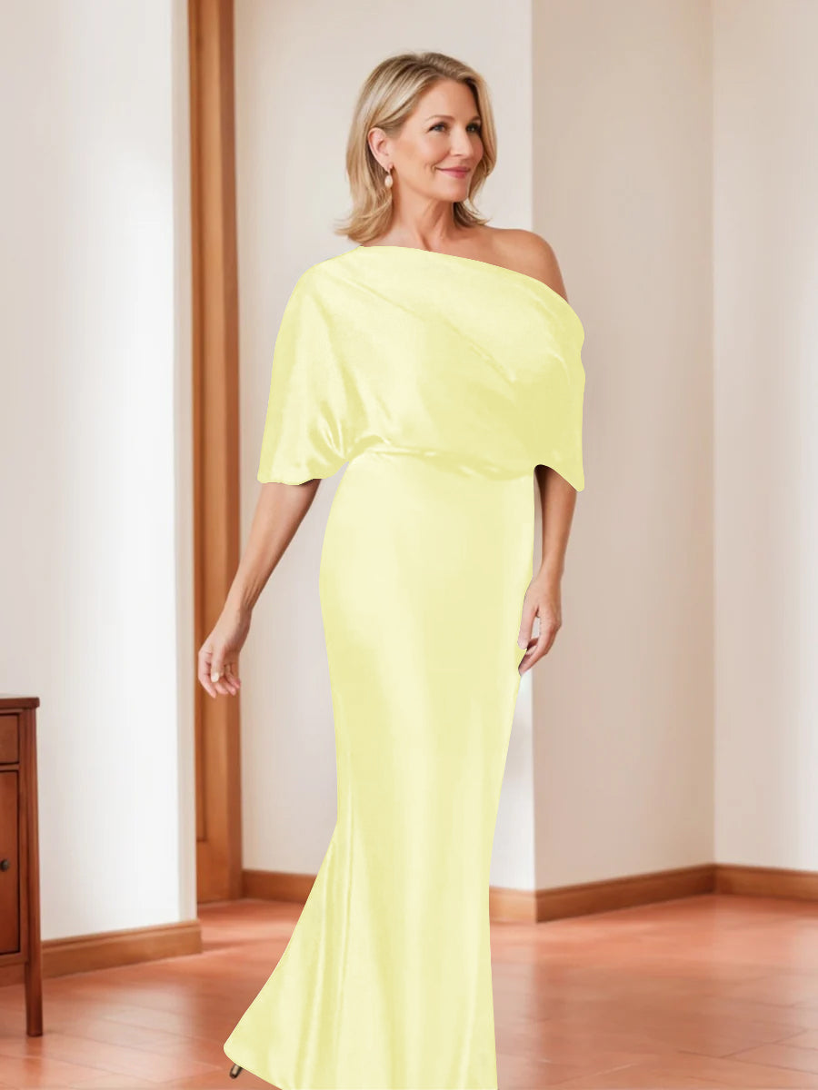 Sheath/Column One-Shoulder 1/2 Sleeves Elegant Plus Size Mother of the Bride Dresses