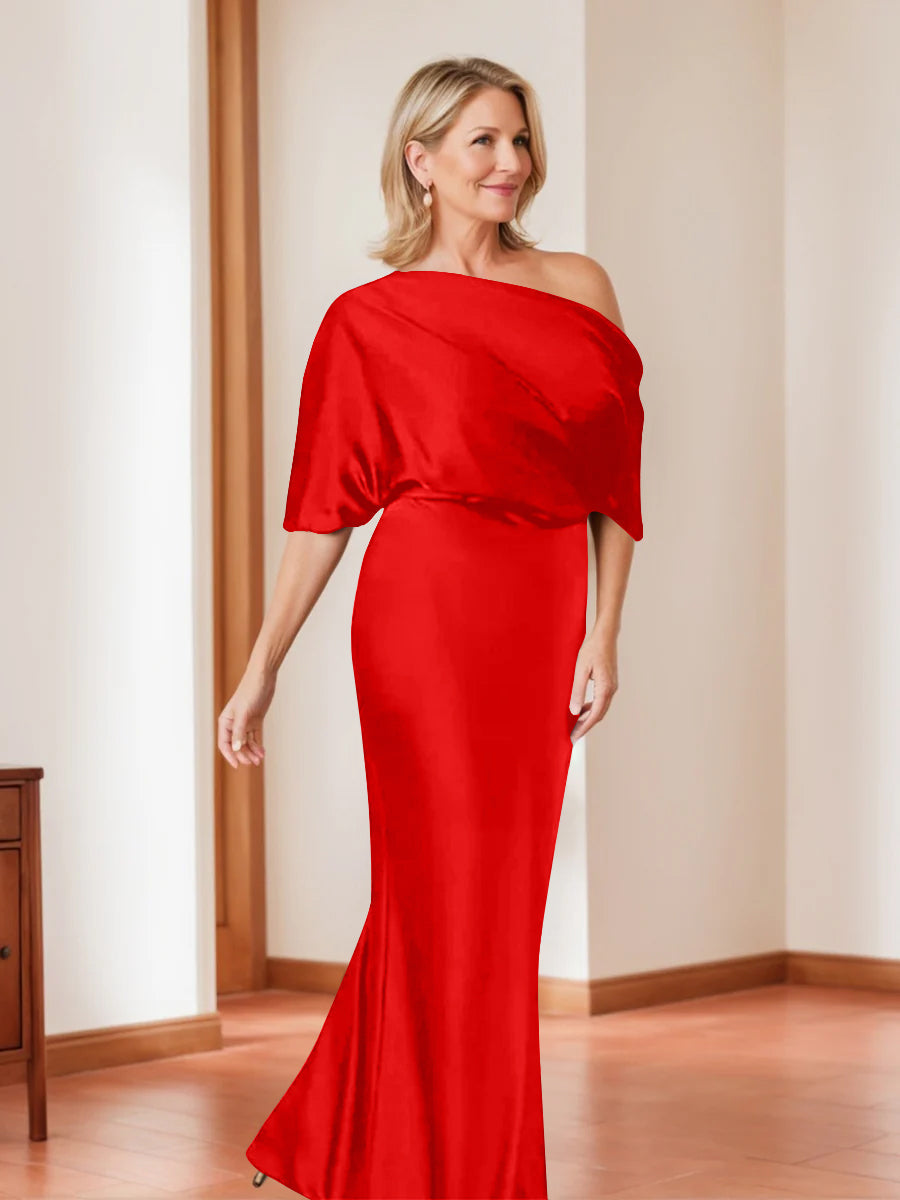 Sheath/Column One-Shoulder 1/2 Sleeves Elegant Plus Size Mother of the Bride Dresses