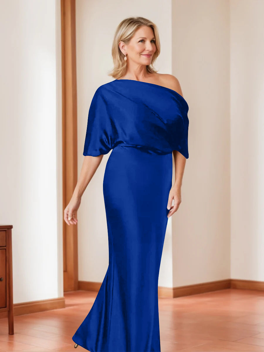 Sheath/Column One-Shoulder 1/2 Sleeves Elegant Plus Size Mother of the Bride Dresses