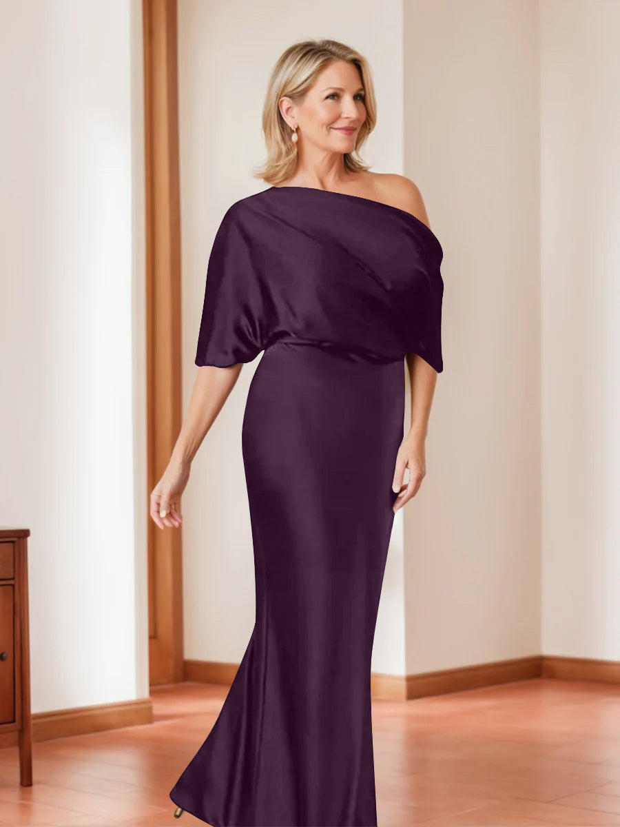 Sheath/Column One-Shoulder 1/2 Sleeves Elegant Plus Size Mother of the Bride Dresses