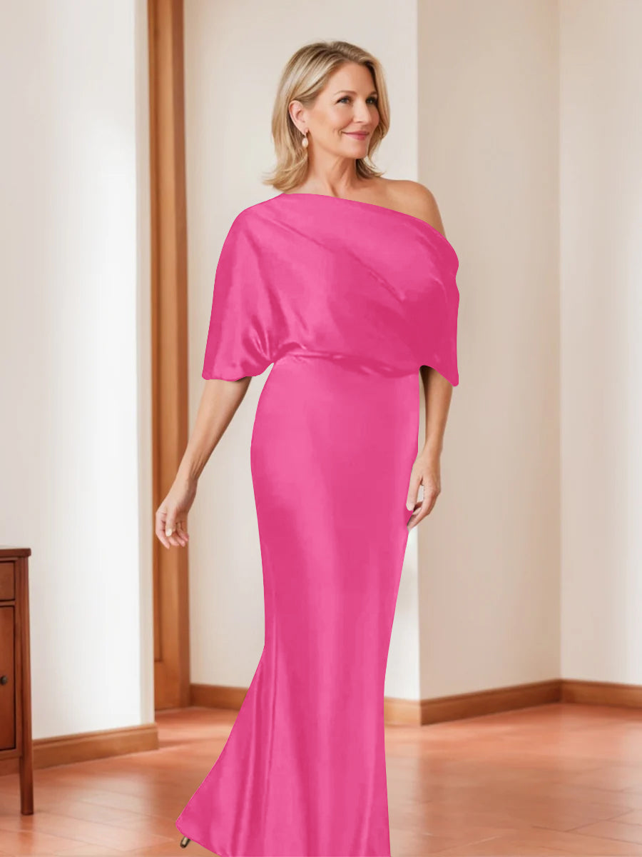 Sheath/Column One-Shoulder 1/2 Sleeves Elegant Plus Size Mother of the Bride Dresses