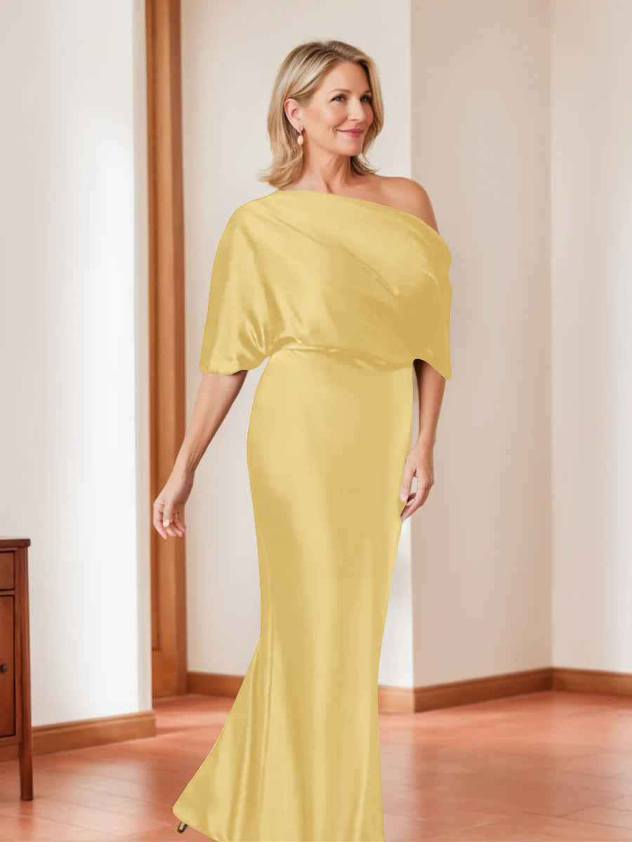 Sheath/Column One-Shoulder 1/2 Sleeves Elegant Plus Size Mother of the Bride Dresses