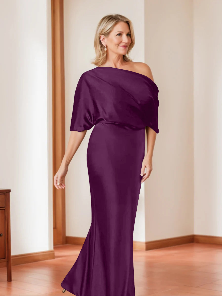 Sheath/Column One-Shoulder 1/2 Sleeves Elegant Plus Size Mother of the Bride Dresses