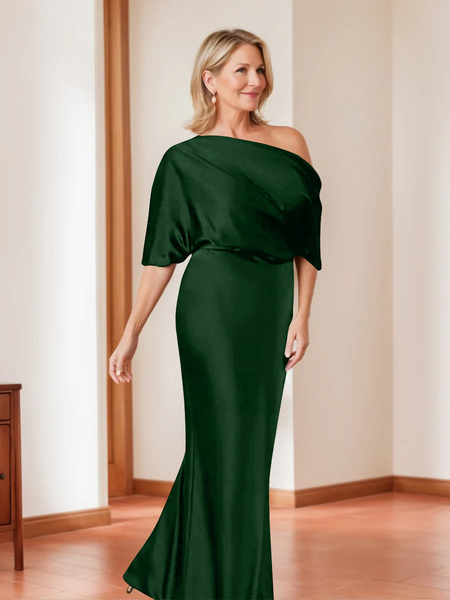 Sheath/Column One-Shoulder 1/2 Sleeves Elegant Plus Size Mother of the Bride Dresses