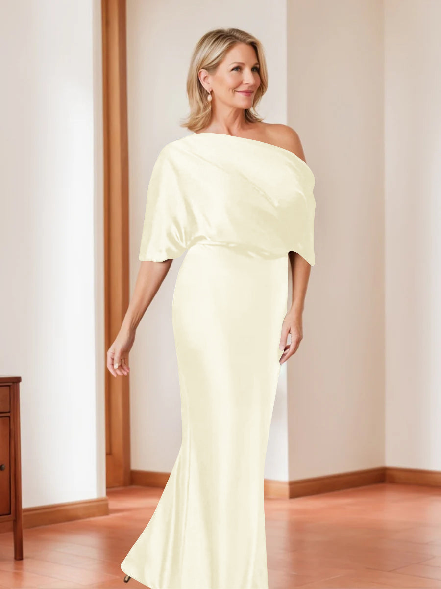 Sheath/Column One-Shoulder 1/2 Sleeves Elegant Plus Size Mother of the Bride Dresses