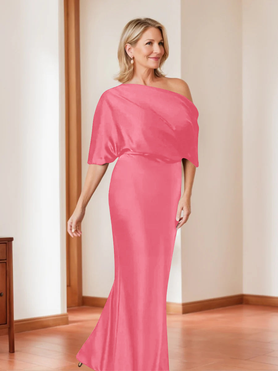 Sheath/Column One-Shoulder 1/2 Sleeves Elegant Plus Size Mother of the Bride Dresses