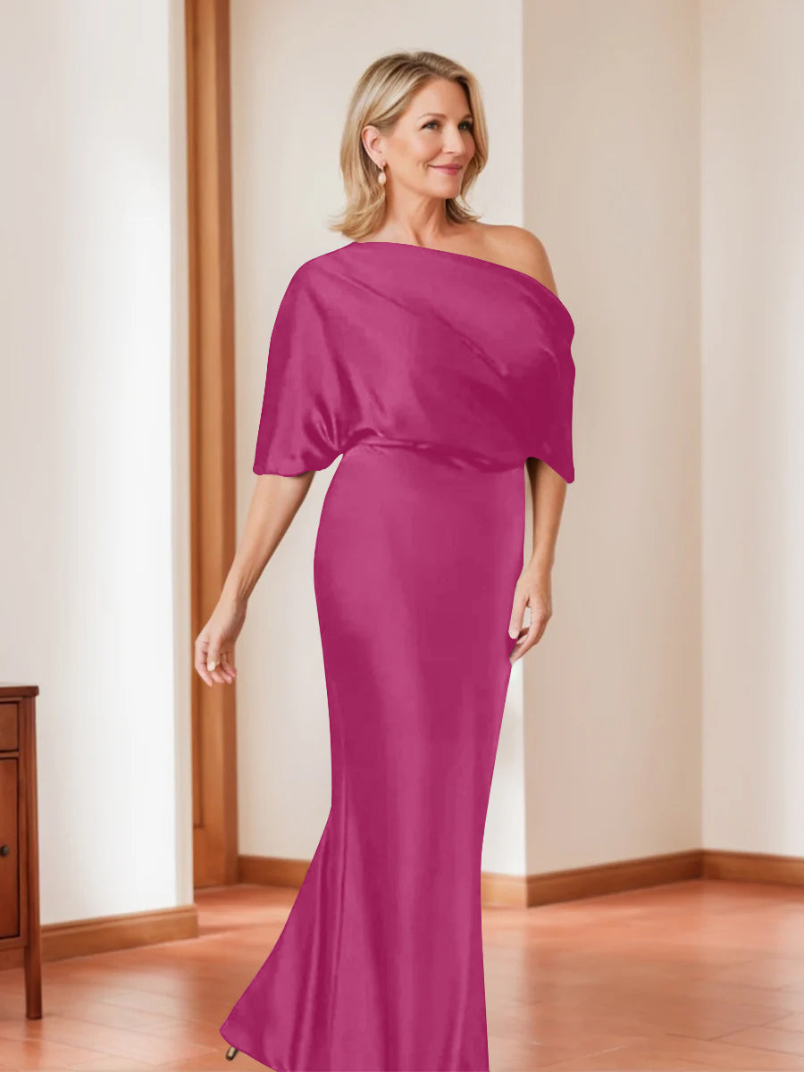 Sheath/Column One-Shoulder 1/2 Sleeves Elegant Plus Size Mother of the Bride Dresses