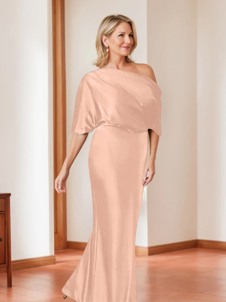 Sheath/Column One-Shoulder 1/2 Sleeves Elegant Plus Size Mother of the Bride Dresses