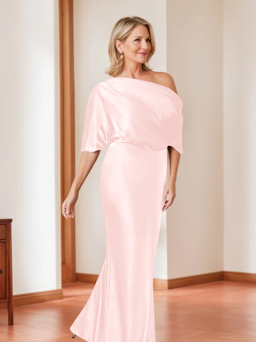 Sheath/Column One-Shoulder 1/2 Sleeves Elegant Plus Size Mother of the Bride Dresses
