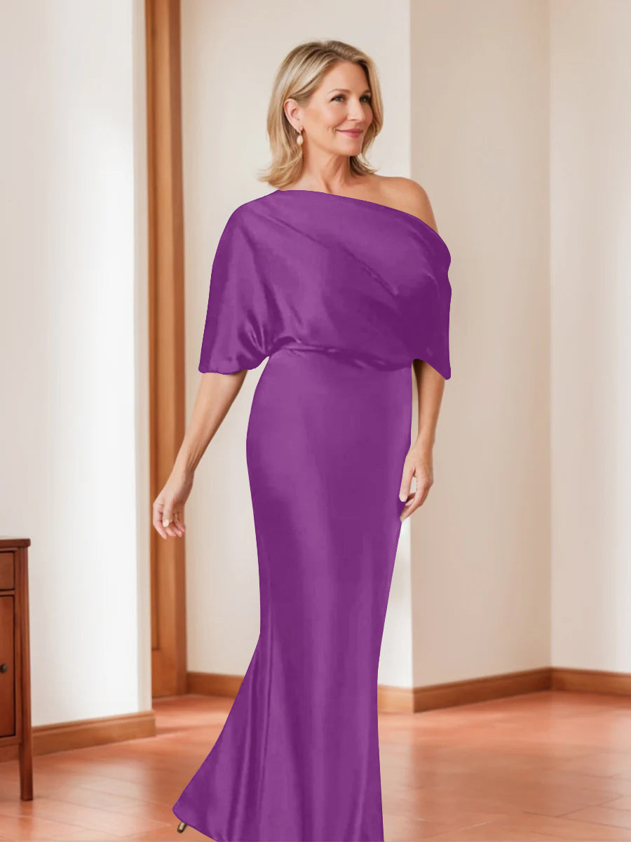 Sheath/Column One-Shoulder 1/2 Sleeves Elegant Plus Size Mother of the Bride Dresses