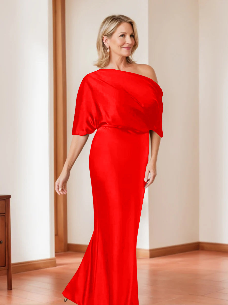 Sheath/Column One-Shoulder 1/2 Sleeves Elegant Plus Size Mother of the Bride Dresses