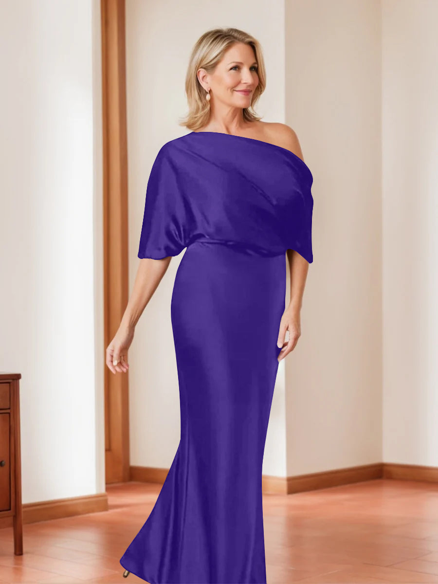 Sheath/Column One-Shoulder 1/2 Sleeves Elegant Plus Size Mother of the Bride Dresses