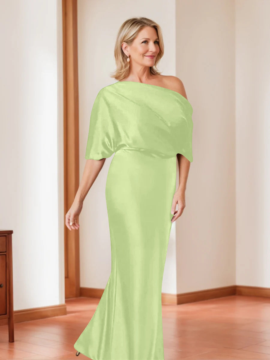 Sheath/Column One-Shoulder 1/2 Sleeves Elegant Plus Size Mother of the Bride Dresses