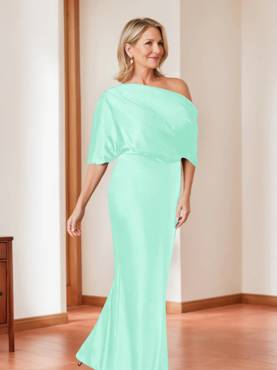 Sheath/Column One-Shoulder 1/2 Sleeves Elegant Plus Size Mother of the Bride Dresses