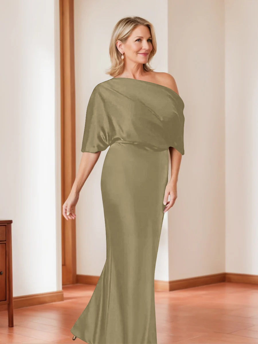 Sheath/Column One-Shoulder 1/2 Sleeves Elegant Plus Size Mother of the Bride Dresses
