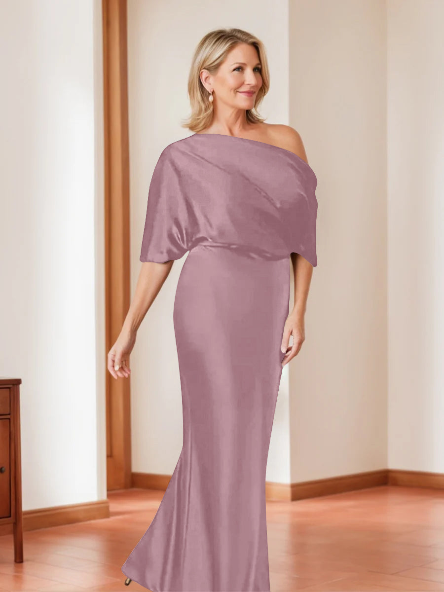 Sheath/Column One-Shoulder 1/2 Sleeves Elegant Plus Size Mother of the Bride Dresses