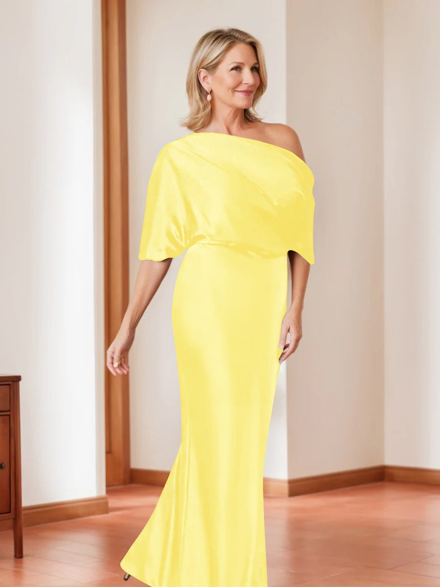 Sheath/Column One-Shoulder 1/2 Sleeves Elegant Plus Size Mother of the Bride Dresses