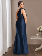Sheath/Column One-Shoulder Sleeveless Satin Plus Size Mother of the Bride Dresses with Bowknot