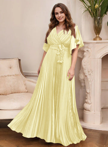 A-Line/Princess V-Neck Short Sleeves Mother of the Bride Dresses with Belt