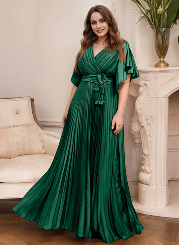 A-Line/Princess V-Neck Short Sleeves Mother of the Bride Dresses with Belt