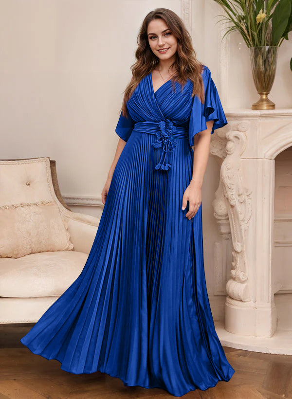 A-Line/Princess V-Neck Short Sleeves Mother of the Bride Dresses with Belt