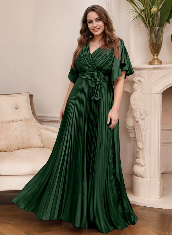 A-Line/Princess V-Neck Short Sleeves Mother of the Bride Dresses with Belt
