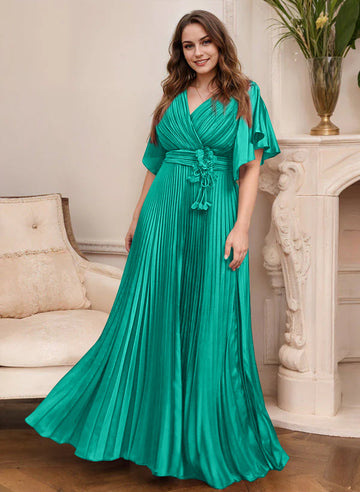A-Line/Princess V-Neck Short Sleeves Mother of the Bride Dresses with Belt