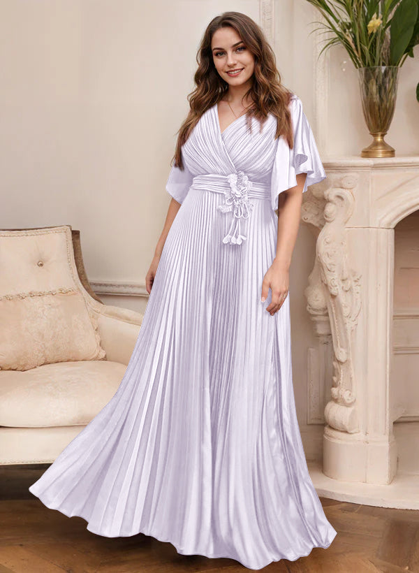 A-Line/Princess V-Neck Short Sleeves Mother of the Bride Dresses with Belt