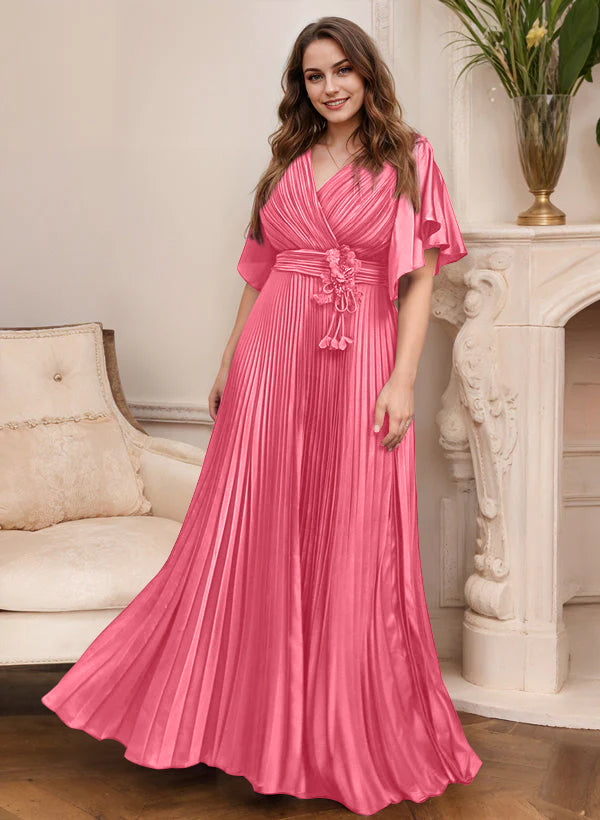 A-Line/Princess V-Neck Short Sleeves Mother of the Bride Dresses with Belt