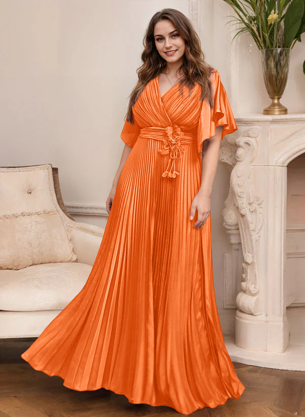 A-Line/Princess V-Neck Short Sleeves Mother of the Bride Dresses with Belt