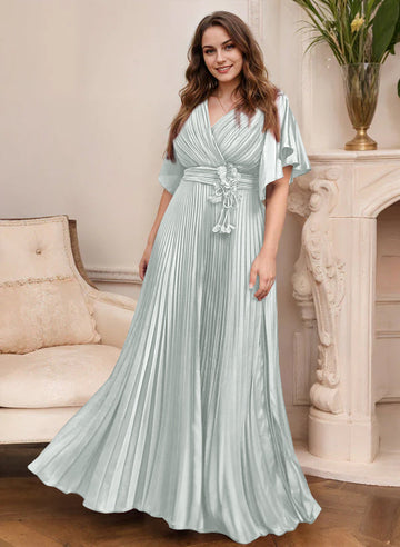 A-Line/Princess V-Neck Short Sleeves Mother of the Bride Dresses with Belt