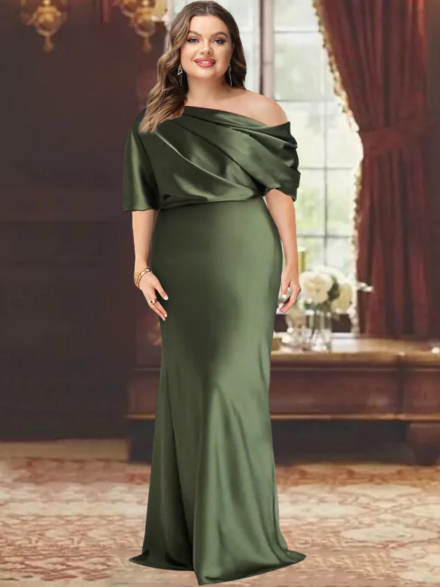 Sheath/Column One-Shoulder Floor-Length Plus Size Mother of the Bride Dresses with Ruffles