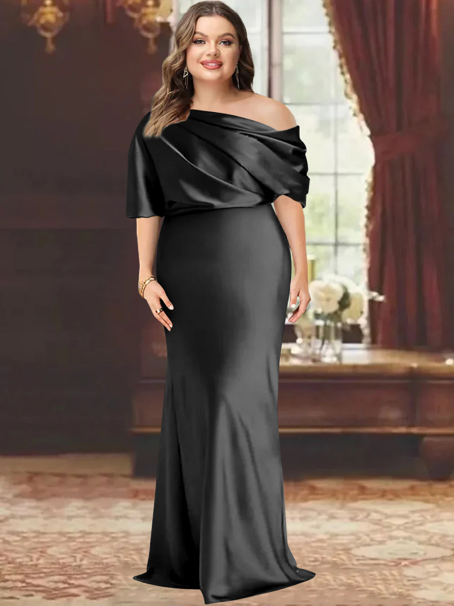 Sheath/Column One-Shoulder Floor-Length Plus Size Mother of the Bride Dresses with Ruffles