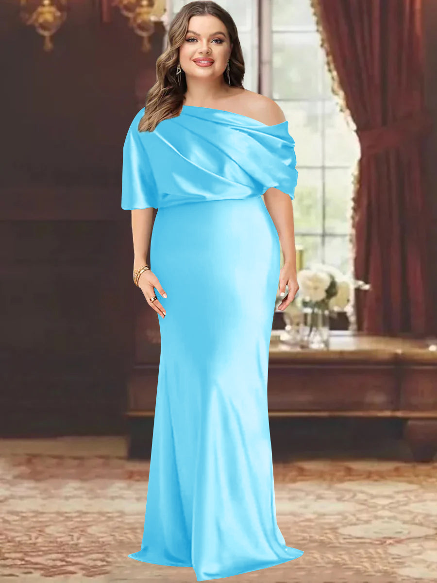 Sheath/Column One-Shoulder Floor-Length Plus Size Mother of the Bride Dresses with Ruffles