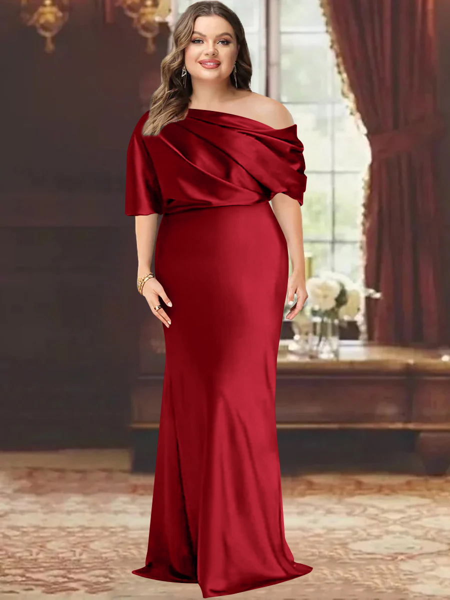 Sheath/Column One-Shoulder Floor-Length Plus Size Mother of the Bride Dresses with Ruffles