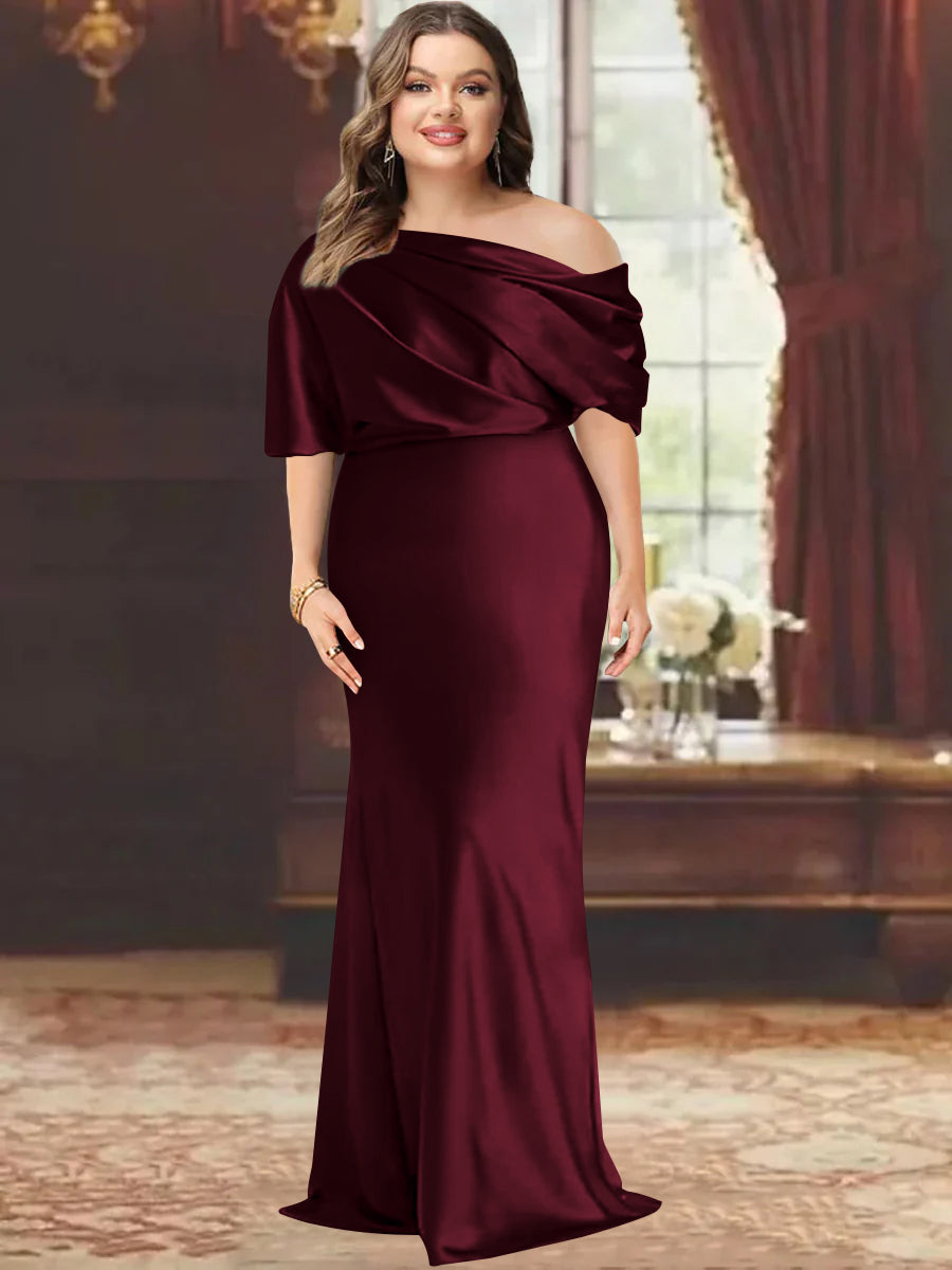 Sheath/Column One-Shoulder Floor-Length Plus Size Mother of the Bride Dresses with Ruffles