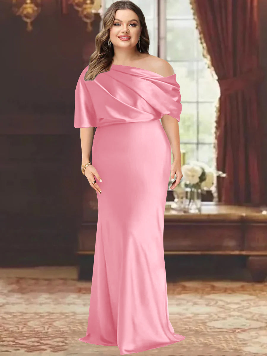 Sheath/Column One-Shoulder Floor-Length Plus Size Mother of the Bride Dresses with Ruffles