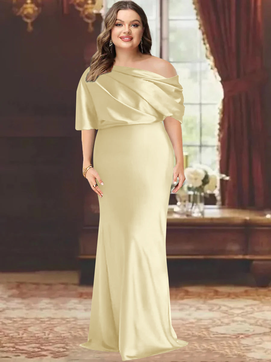 Sheath/Column One-Shoulder Floor-Length Plus Size Mother of the Bride Dresses with Ruffles