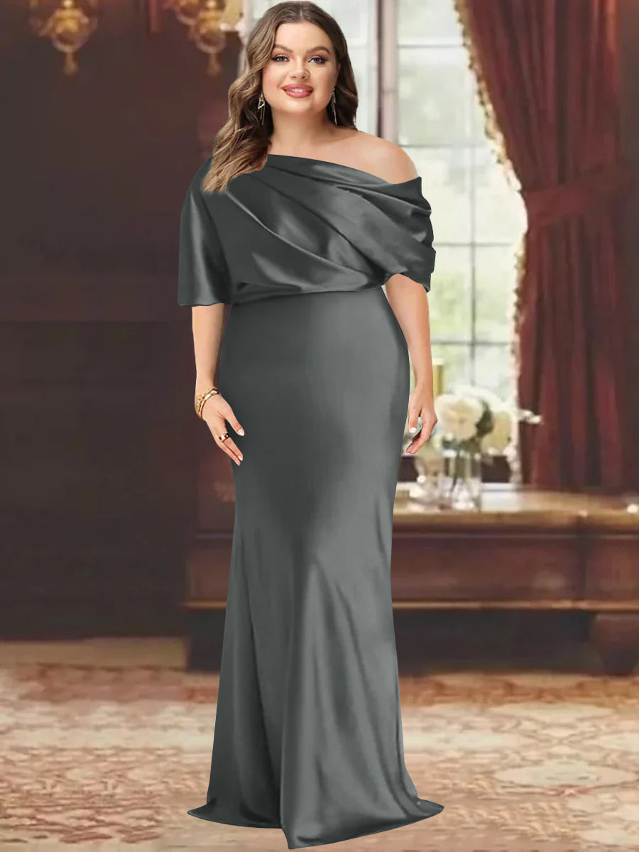 Sheath/Column One-Shoulder Floor-Length Plus Size Mother of the Bride Dresses with Ruffles