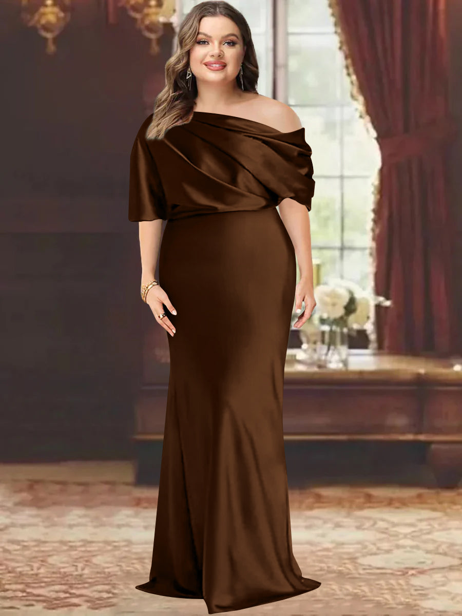 Sheath/Column One-Shoulder Floor-Length Plus Size Mother of the Bride Dresses with Ruffles