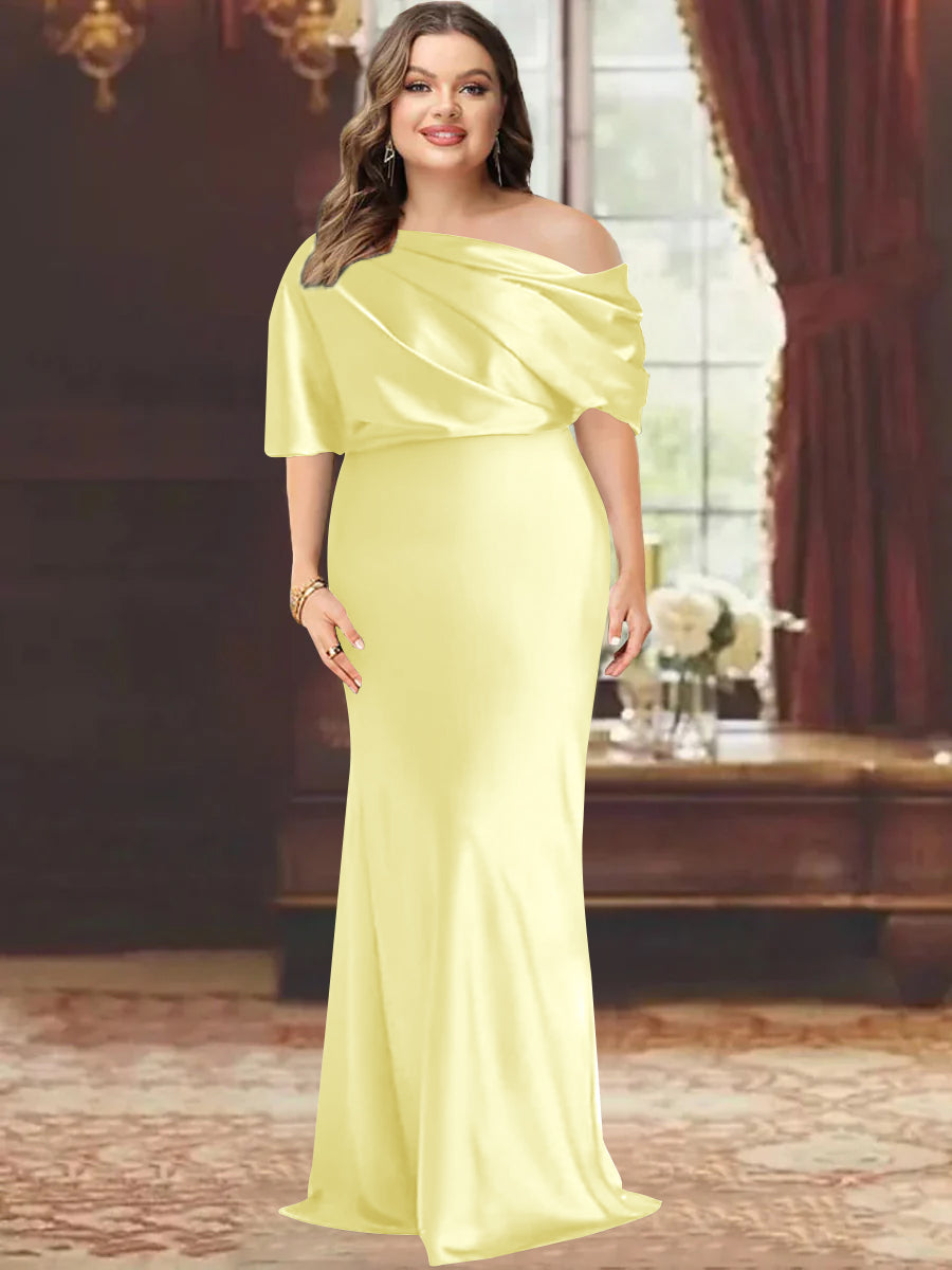 Sheath/Column One-Shoulder Floor-Length Plus Size Mother of the Bride Dresses with Ruffles