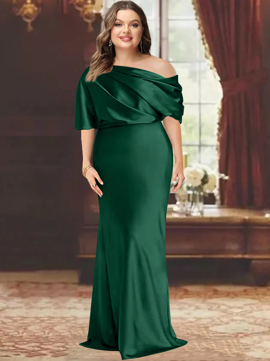 Sheath/Column One-Shoulder Floor-Length Plus Size Mother of the Bride Dresses with Ruffles